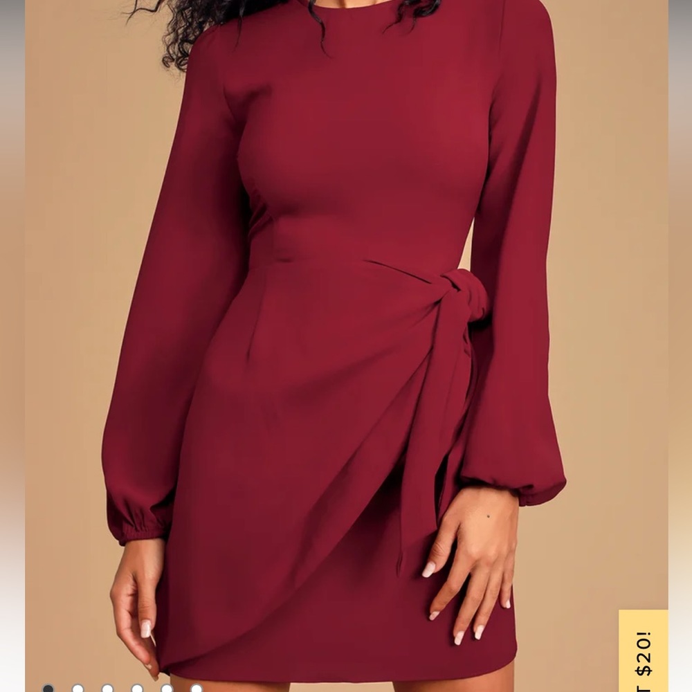 Lulu’s Believe it or not Red Long Sleeve Tie-Front Skater Dress, Size S